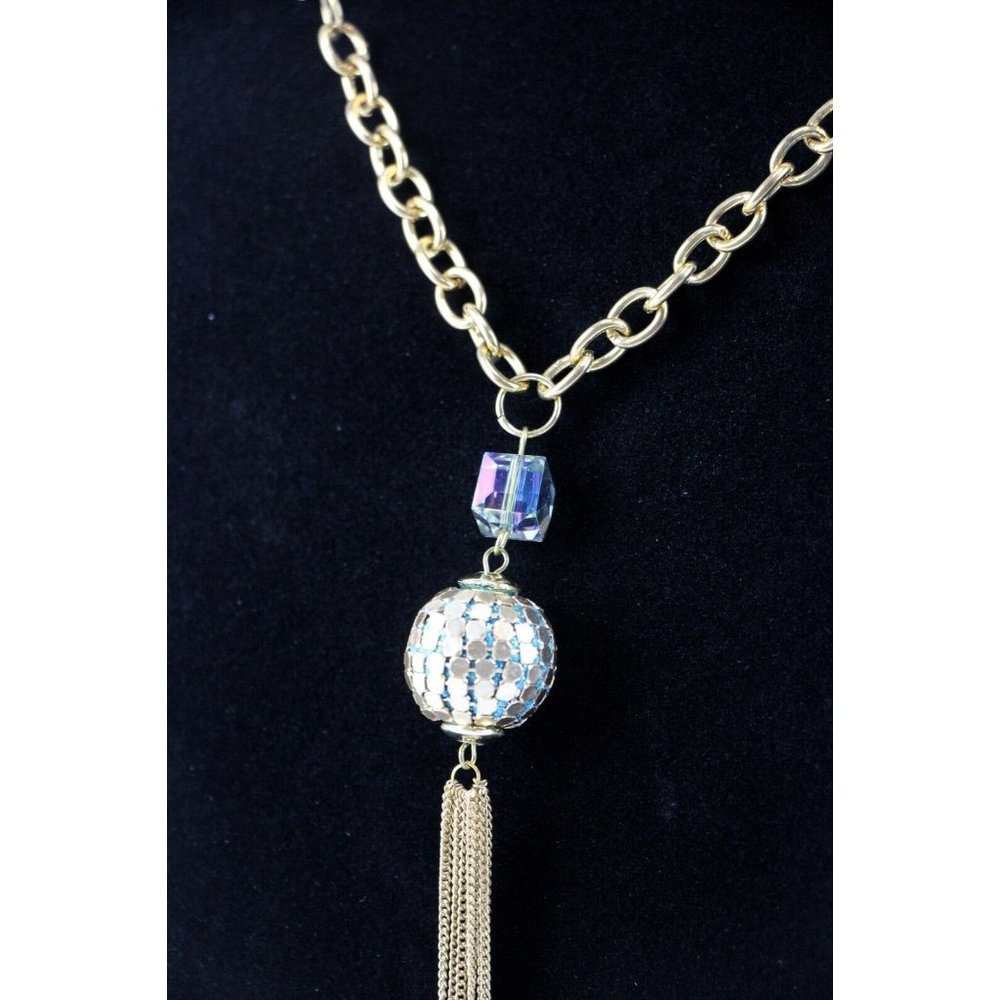Adjustable 34"-38" Gold Tone Flapper Style Glass Bead Long Necklace - Picture 4 of 6
